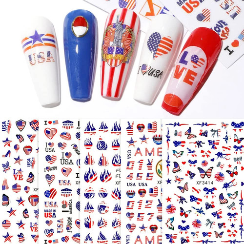 Pegatinas Ykzfui Para Decoración De Uñas, 4 De Julio, Día De