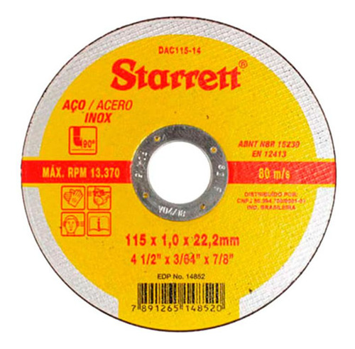 Disco Starrett Inox 7  X 1,6x7/8  - Kit C/12 Unidades