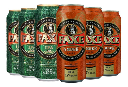 Cerveza Faxe Amber 500ml + Cerveza Faxe Ipa 500ml. Pack X 6