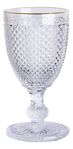 Jogo C/6 Taças Jantar Imperial C/ Borda Dourada Vidro Champagne Festa Glass Vinho Cristal 300ml Casa Laura Enxovais