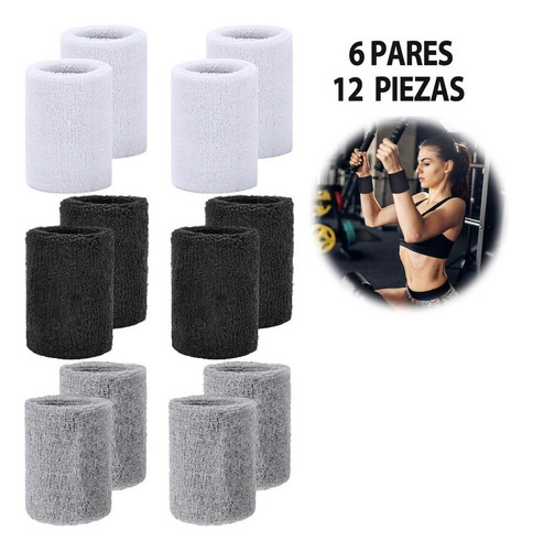 - 6 Par Muñequeras Sudor Microfibra Algodon Gym Pulsera