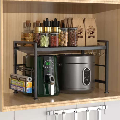  YIUKEA Estante extensible para horno de microondas, estante  ajustable para encimera de cocina, soporte de microondas de 2 niveles  (L15.7~23.6 pulgadas x 12.8 pulgadas de ancho x 17.7 pulgadas de alto) 