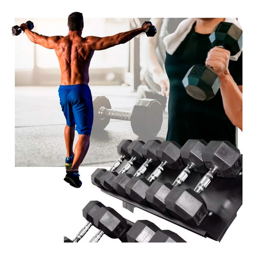 Pack 105kg Mancuernas Hexagonales Más Rack Triangular