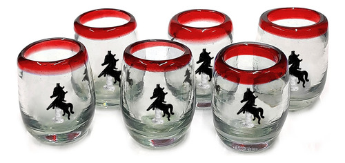 Set 6 Shot Tequilero Barril Con Borde Color Y Caballo Negro