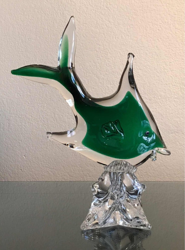 Escultura Figura De Cristal Murano Pez Verde Italiano