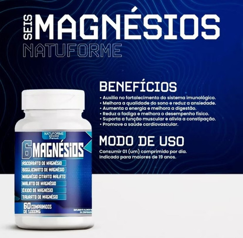Kit 3 Potes De 6 Magnesios 1000mg 180 Comprimidos Sem Sabor