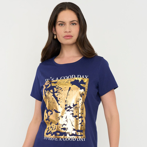 Polera Mujer M/c Focal Print Azul Royal Corona