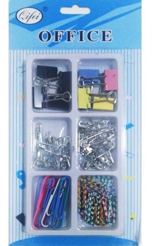 Set De Oficina Qf 50225 Ganchos Lotero Nodrisa Clips Colores