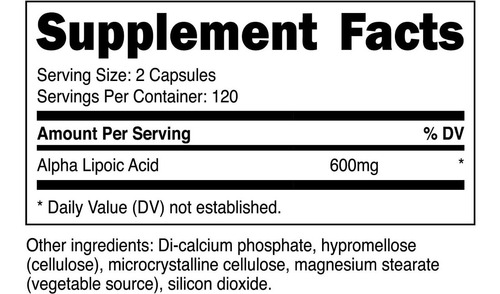 Acido Alpha Lipoico Acid 600mg 240 Nutricost Importado Eeuu Neutro