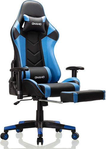 Silla Gamer Escritorio Ohaho Azul Masajes Reposapiés 136kg