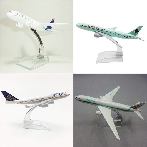 4 Pç Miniatura Aviao Metal Boeing Airbus Varios Modelos 16cm