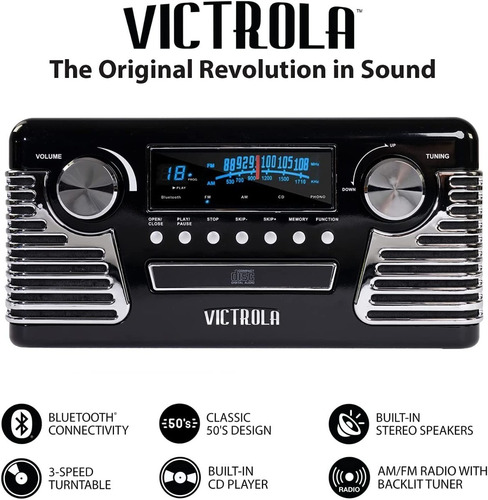 Tocadiscos Victrola 50's Retro Bluetooth Cd Player Altavoces