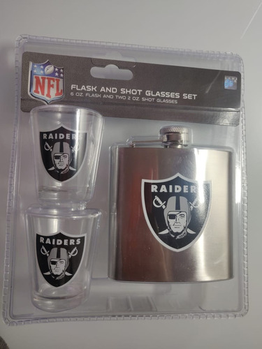 Set Tequilero Y Licorera Acero Inoxidable Raiders Nfl