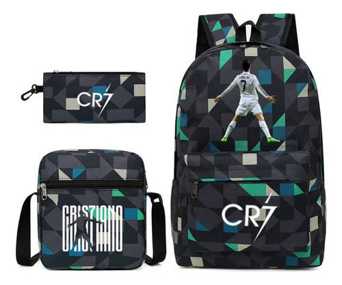 Conjunto De Tres Piezas De Mochila Verde Geométrica Cr7 Foot