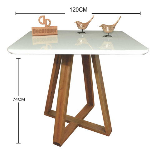 Mesa Jantar Base X Tampo Retangular Laca Com Vidro 120x70