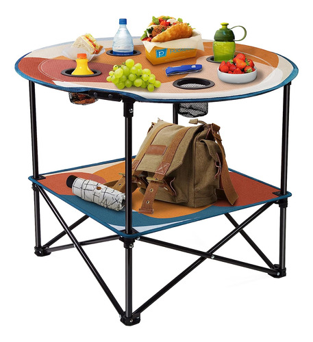 Mesa De La Playa De Leses Mesa De Picnic Portátil Con 4 Taza