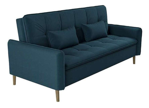 Sofá-cama Casal 3 Lugares Donna Veludo Azul Turquesa