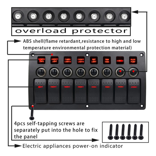 8 Panel De Interruptores Universal 12v 120w Indicador Con