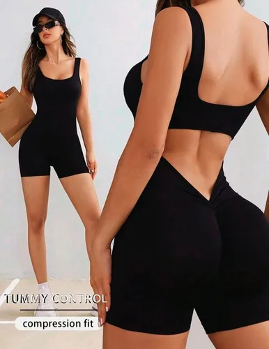 Enterizo Deportivo Transpirable Push Up Tiro En V Negro