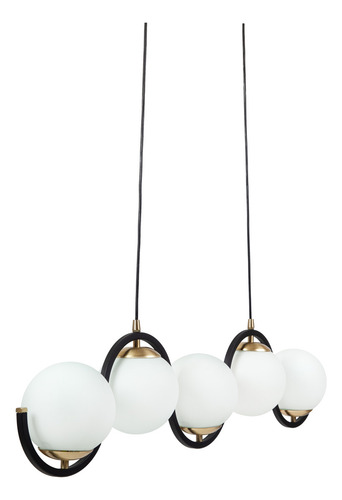 Lampara Colgante Cionna 5 Luces Negro Dorado Opal Led Cuo