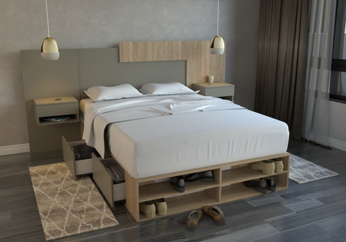 Imagen 7 de 8 de Box De Cama Con Cajonera + Zapatero Organizador Base Somier