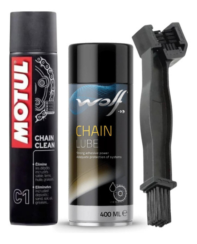 Motul C1 Cadenas Desengrasante + Cepillo + Lubricante Wolf