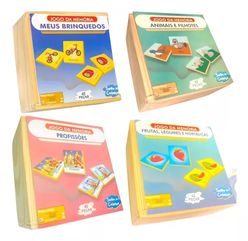 Brinquedo Educativos Kit 4 Jogos Da Memória Infantil Madeira