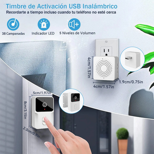 Timbre Hancdon M6 Inteligente Inalámbrico Con Cámara Timbre Inalámbrico Impermeable Para Puerta, 1 Transmisor Y 1 Receptor, Videollamadas Interactivas En Tiempo Real Función De Cambio De Voz