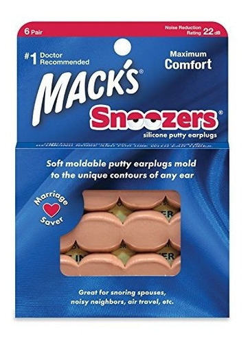 Tapones De Oídos De Silicona Macks Snoozers, 6 Pares (pack