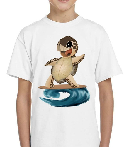 Remera De Niño Tortuga Surf Tabla Ola Mar Dibujito Anim