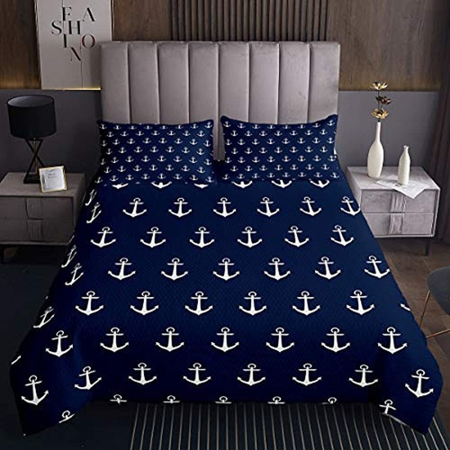 Feelyou Ocean Nautical Bedspread 2pcs Anchor Bedding Juego D