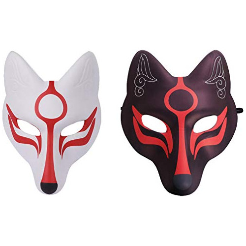 Amosfun 2pcs Kitsune Fox Blanco Blanco Mascaras Traje Raptor