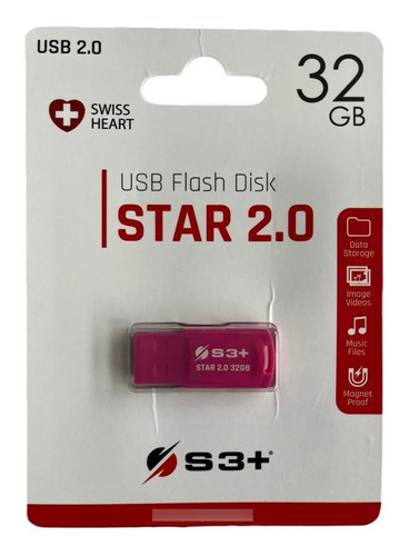 Pen Drive S3+ Usb Flash Disk Star 2.0 32gb Rosa Cor Rosa