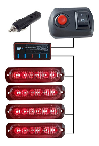 4 Barras Led Estrobo Rojo Con Control Y Modulo Inteligente
