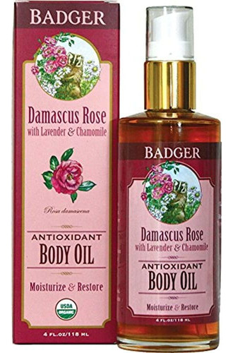 Badger Rose Body Oil - Botella De Vidrio De 4 Fl Oz