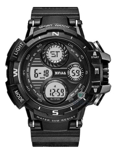 Relógio De Pulso Xinjia Digital Esportivo,  Digital, Para Masculino, Com Correia De Resina Cor Preto, Agulhas Cor Cinza E Laranja, Subdials De Cor Cinza, Luz Verde