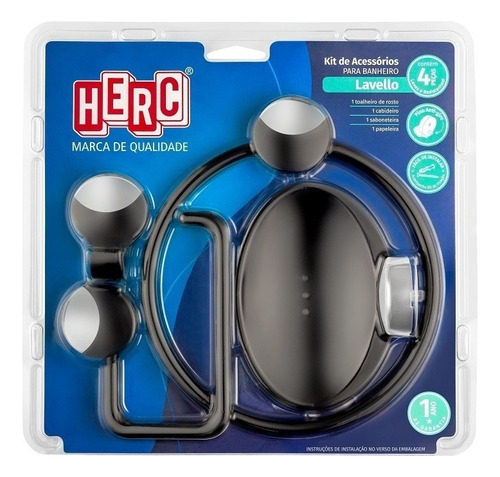 Kit Acessorios Banheiro 4pçs Lavello Preto / Cromado Herc