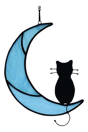 Decoración De Suncatcher De Gato Negro Luna Azul, CoLG...