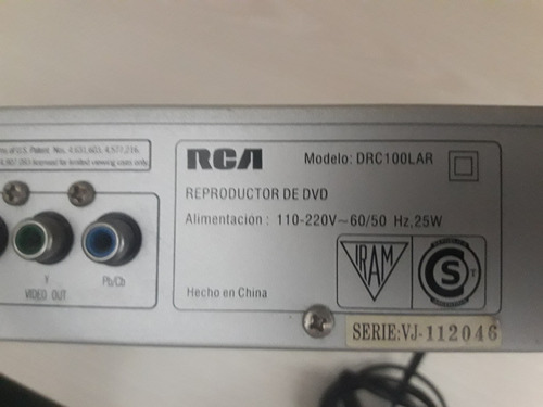Reproductor De Dvd Rca, Modelo Drc 100 Lar. Usado.