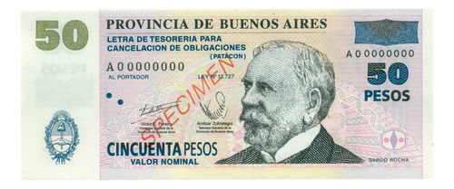 Coleccion Bono 50 Patacon 2001 Specimen Sin Circular Unc