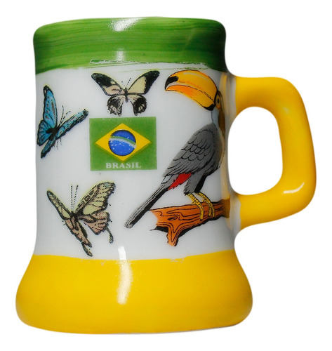 Mini Caneca Pássaros E Bandeira Do Brasil Cerâmica 6cm Cer18