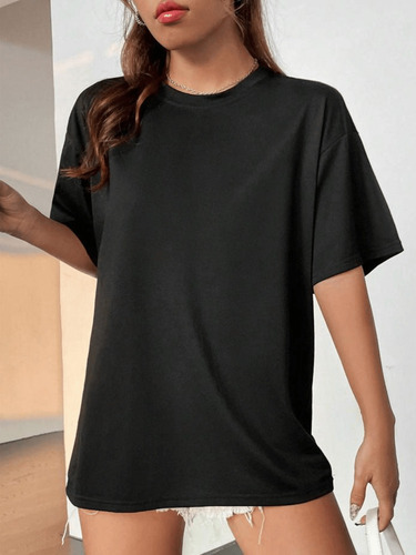Playera Mujer Oversize Manga Corta Camiseta De Color Sólido