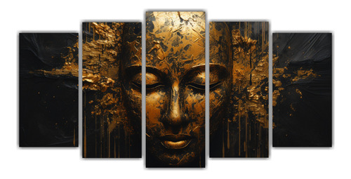 250x125cm Cuadro Buda Abstracto Oro Y Negro Bastidor Madera