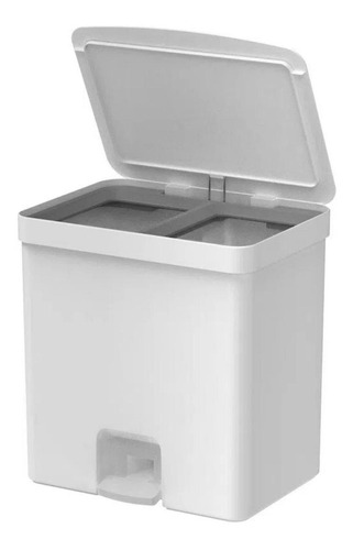 Lixeira Dupla Pedal 20l Banheiro Cozinha Reciclagem Ou Cor Branco