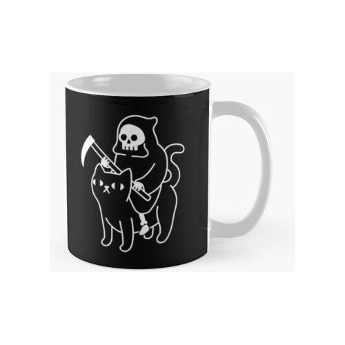 Taza La Muerte Monta Un Gato Negro Calidad Premium