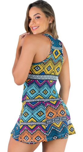 Kit 2 Macaquinho Vestido Curto Fitness Short Saia Estampado