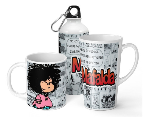 Set De Taza + Botella + Taza Conica Mafalda