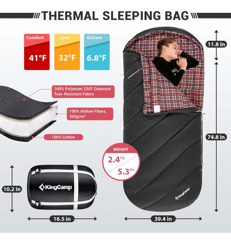 Sleeping Bag Flannel Extra Ancho Para Camping Xl