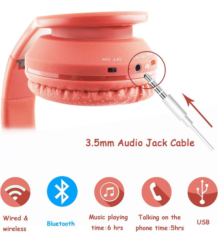 Mokata Headphones Bluetooth Wireless/wired Kids Volume Li Ab
