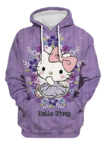 Bonita Sudadera Con Estampado Digital Hello Kitty Morada